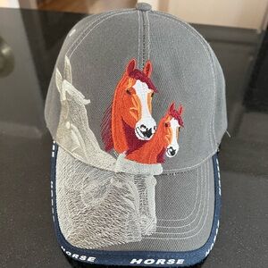 Equestrian themed Velcro strap back hat. Unisex.